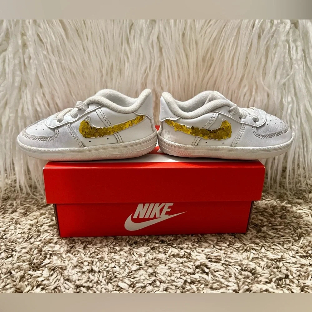 Infant Nike Air Force 1’s (Customized Gold Swooshes) - Picture 3 of 7